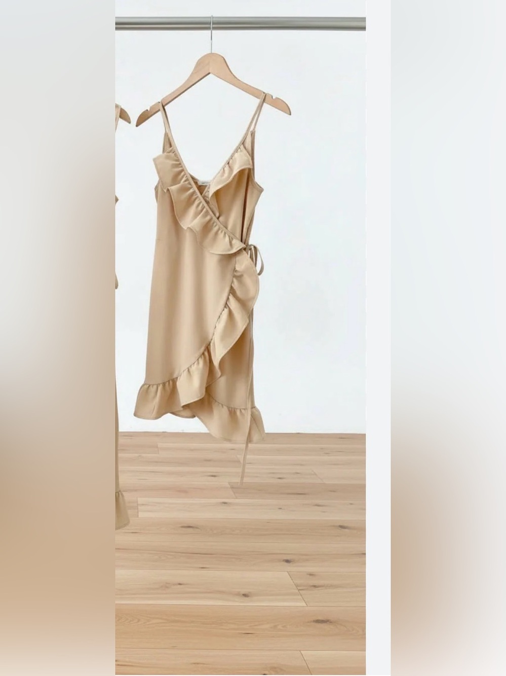 Asymmetrical Ruffle Wrap Dress in Beige - Women's Summer Style